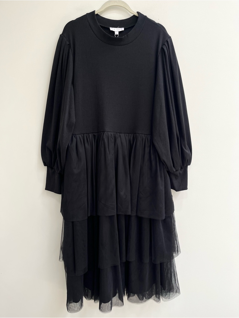NEW Ivy City Co Cosette Midi Dress Black Ribbed Tulle Tiered Womens 1X - Picture 5 of 14